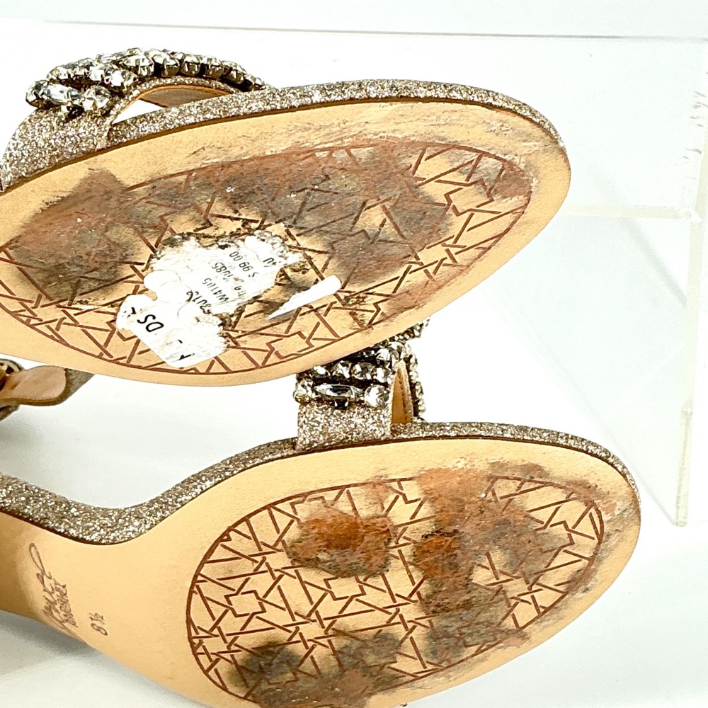Jewel Badgley Mischka Size 8.5 Champagne Gold Glitter Crystal Heels Sandal James - Picture 10 of 12